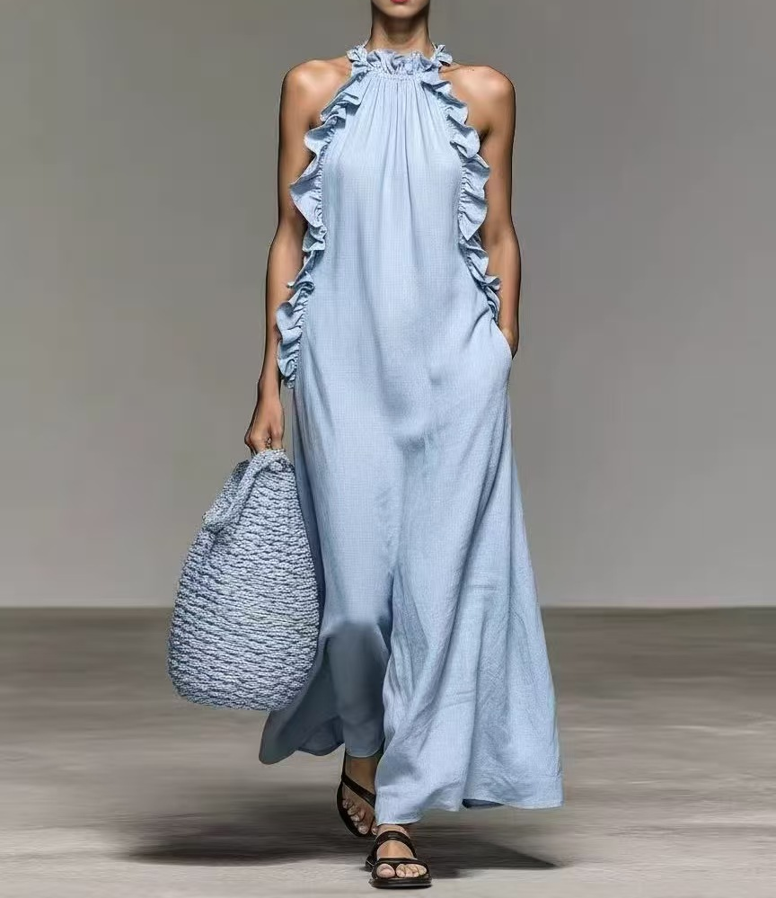 Summer Halter Neck Ruffled Sleeveless Dress - Apex Goods Co