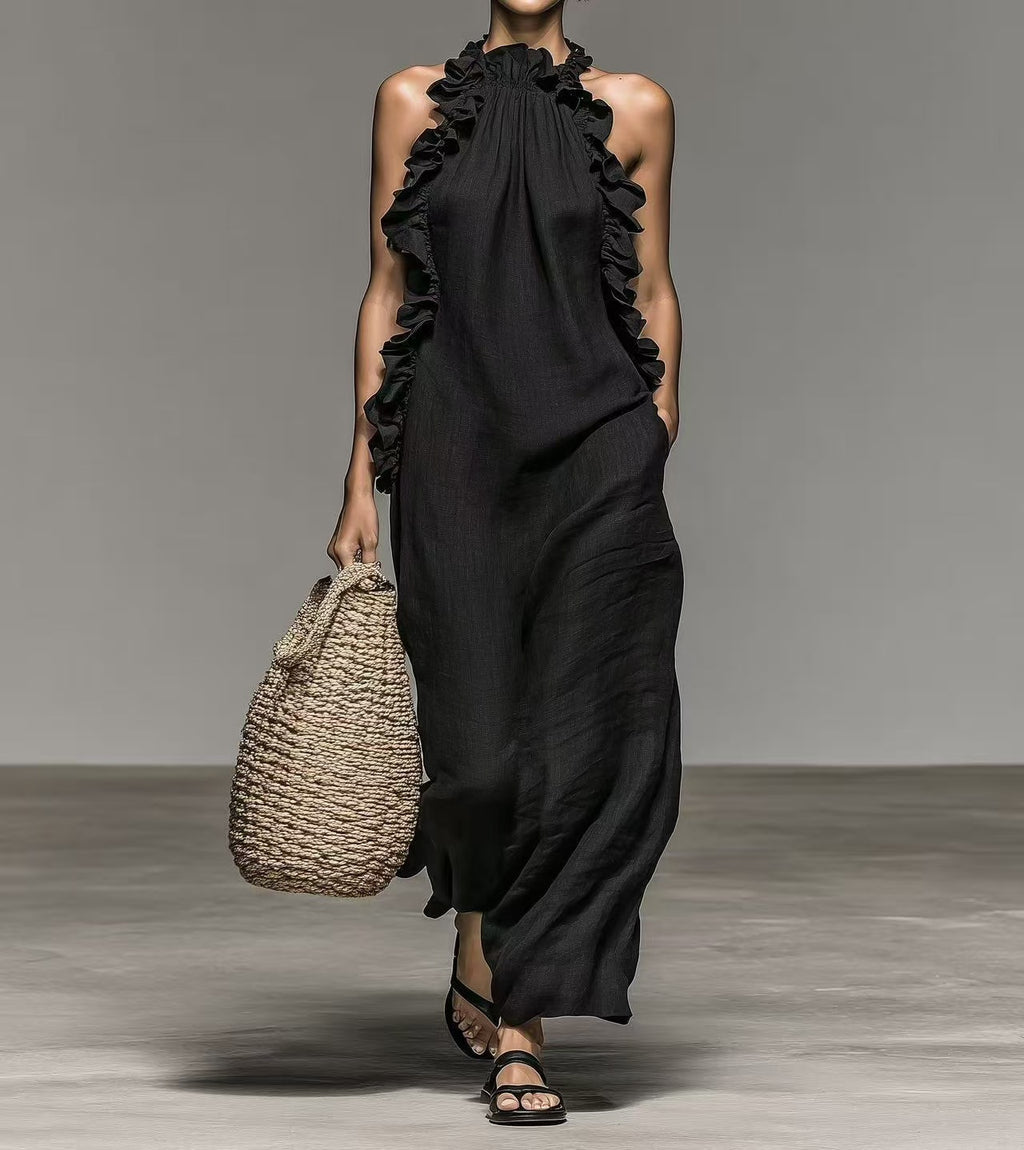 Summer Halter Neck Ruffled Sleeveless Dress - Apex Goods Co