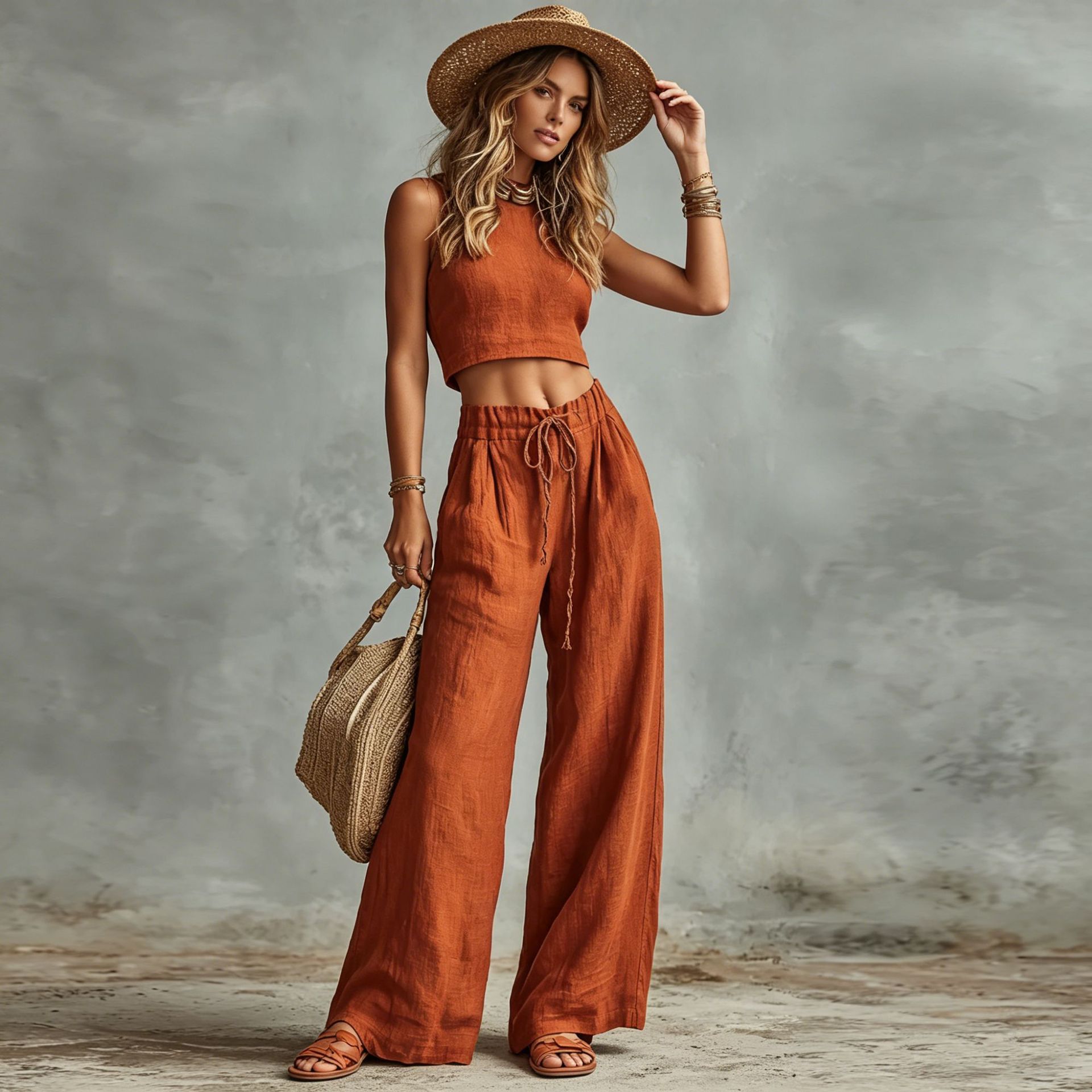 Vest & Wide-Leg Pants Set - Chic Drawstring High-Waist - Apex Goods Co