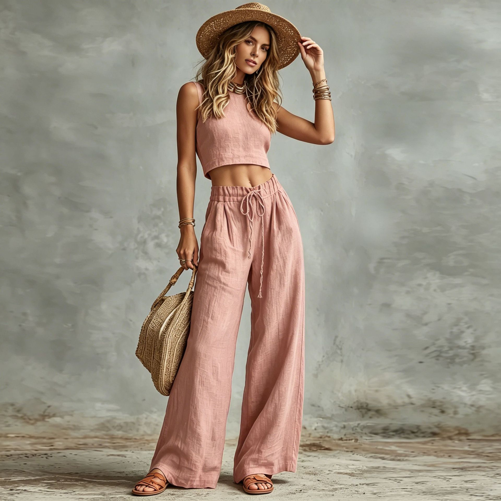 Vest & Wide-Leg Pants Set - Chic Drawstring High-Waist - Apex Goods Co