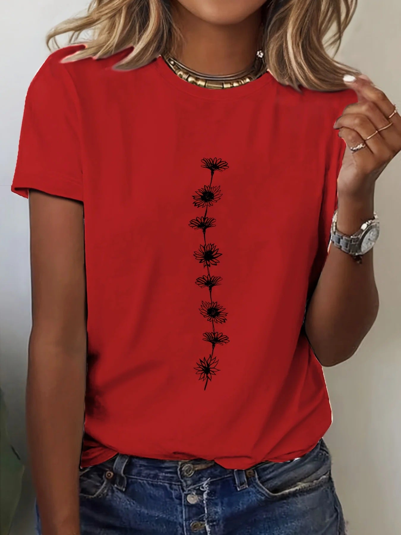 Women's Casual Sunflower Print T-Shirt - Apex Goods Co