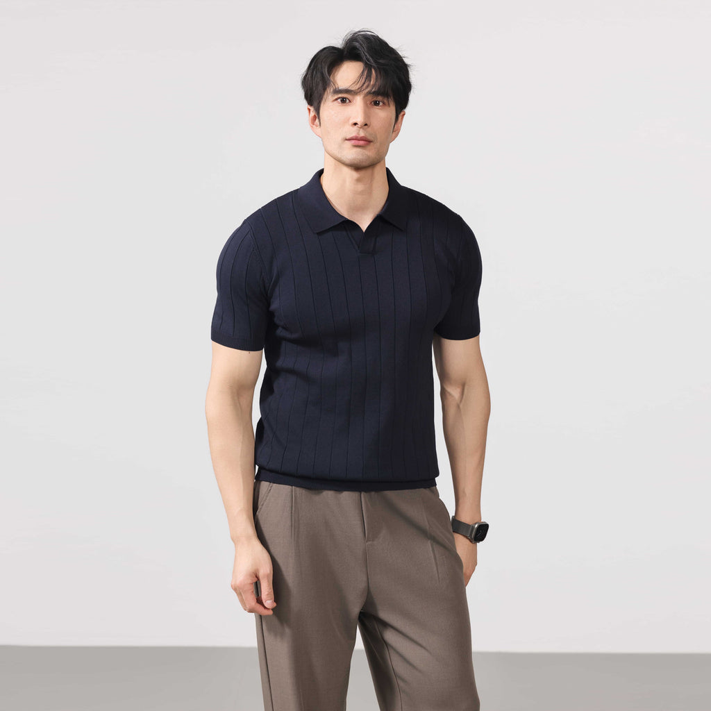 Men's Short-Sleeve Striped Knit Sweater