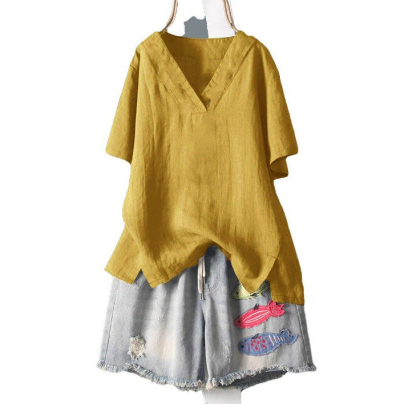 Loose-Fitting Artistic Summer Top for Women