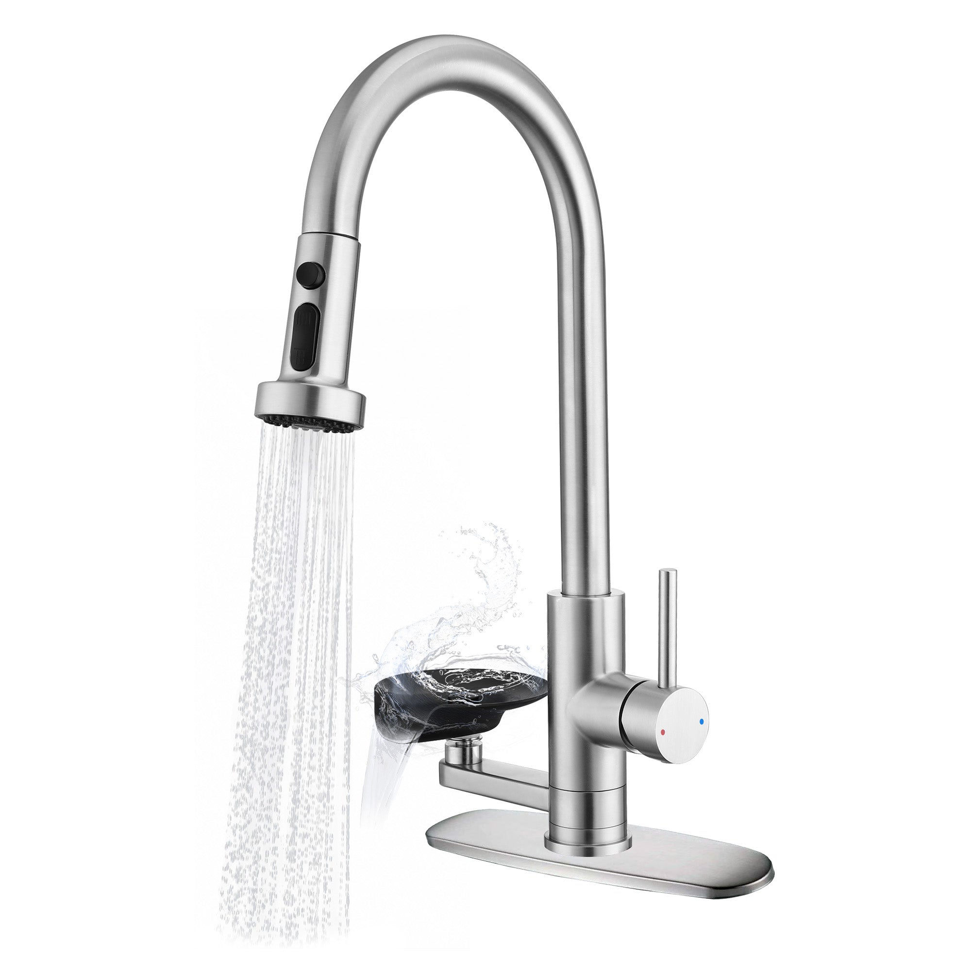 3-in-1 Kitchen Faucet with Glass Rinser & Pull-Down Sprayer