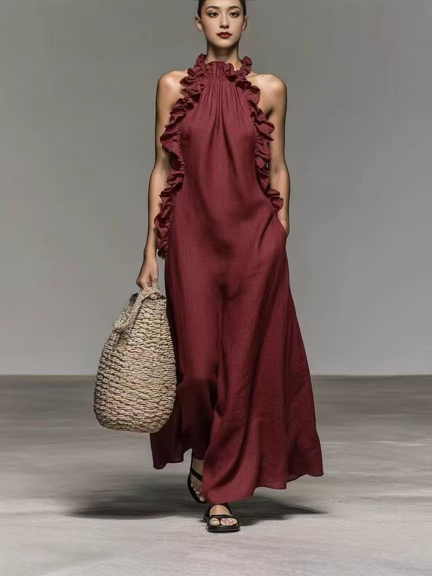 Summer Halter Neck Ruffled Sleeveless Dress