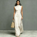Sleeveless Maxi Dress with Stand-Up Collar