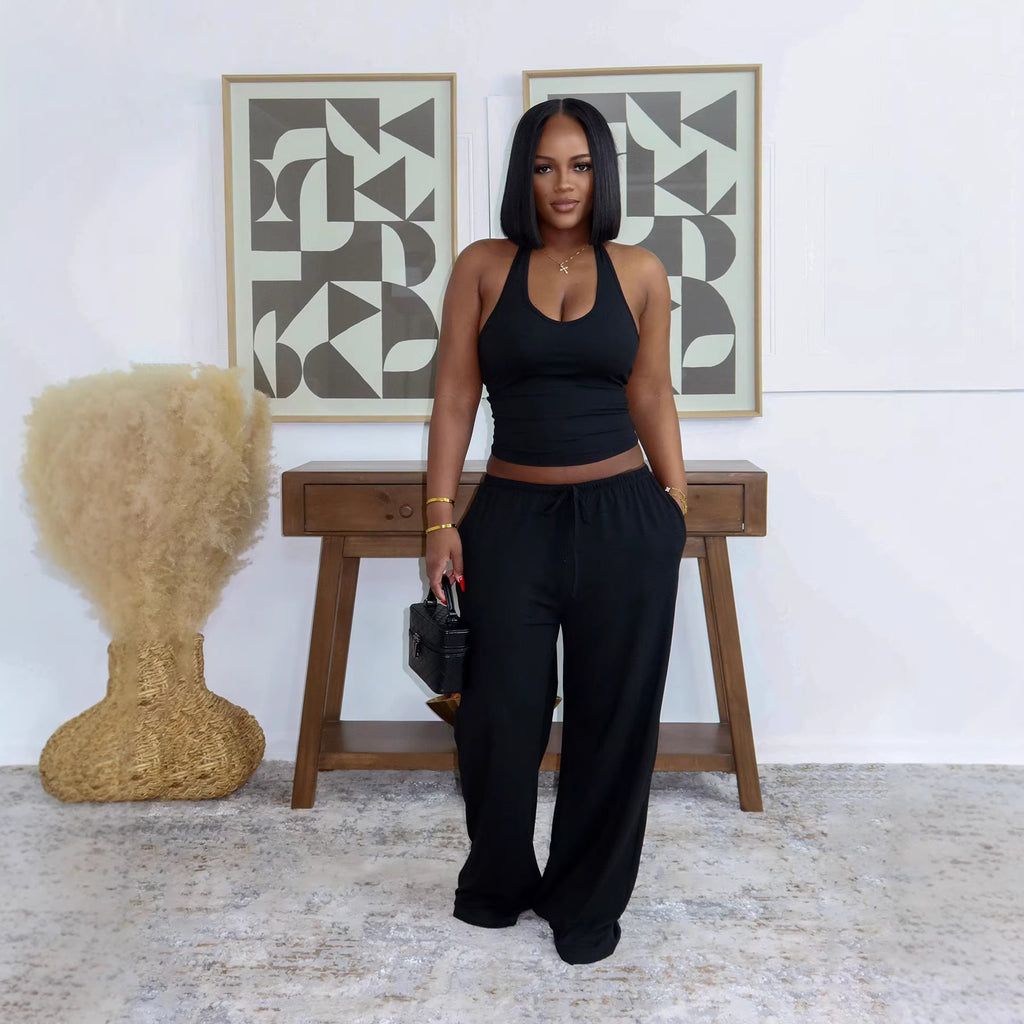 summer halter top wide leg pants set